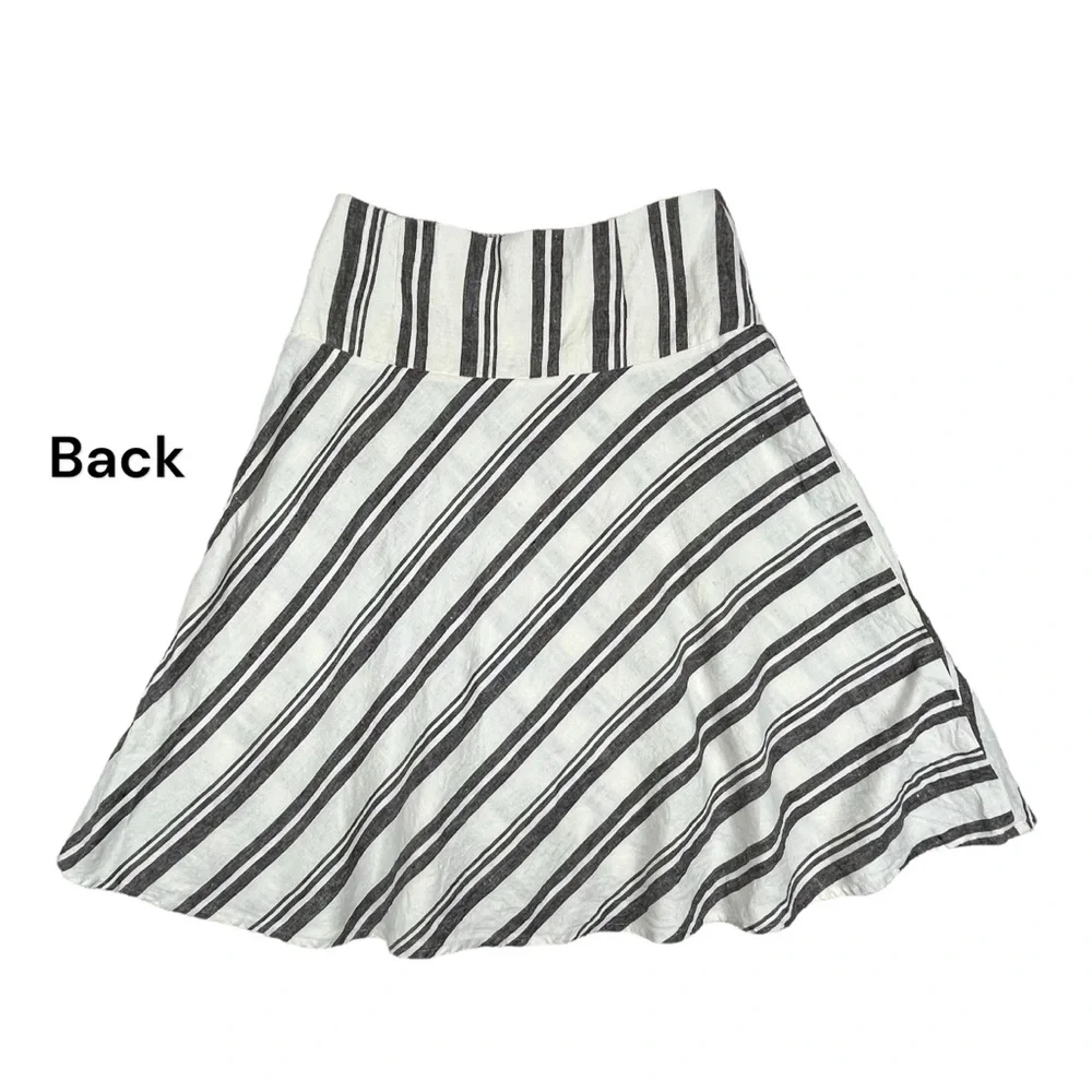 Gap | Women 6R | 100% Linen‎ Ivory & Gray Striped Circle Knee Length Skirt